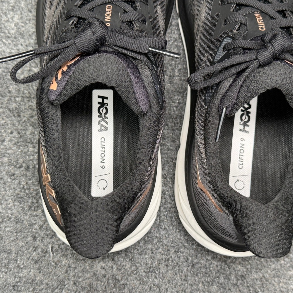 Hoka Clifton 9 Running Shoes Women's 8.5 Black Rose Gold Athletic Run Training - Picture 10 of 13
